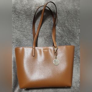 DKNY Leather Bryant Zippered Tote, Caramel Color